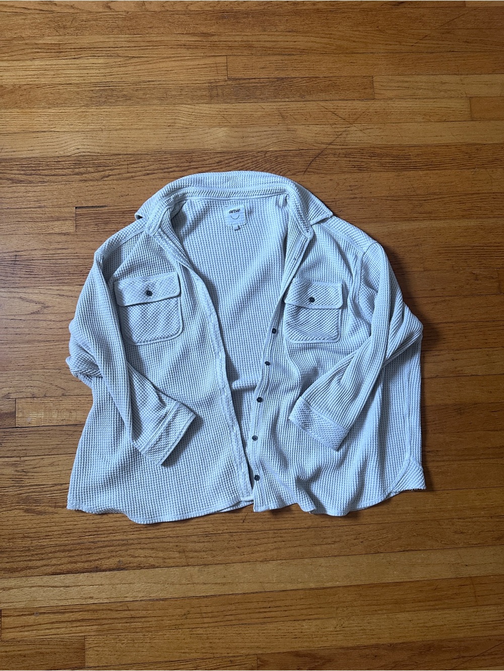 aerie Waffle Knit Button-Front Shirt Jacket - Oatmeal